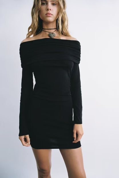 Midnight Noir Off-Shoulder Dress