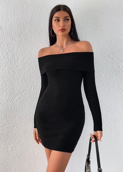 Midnight Noir Off-Shoulder Dress